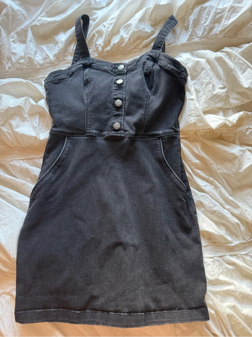 Hollister Black Denim Button-Front Sundress